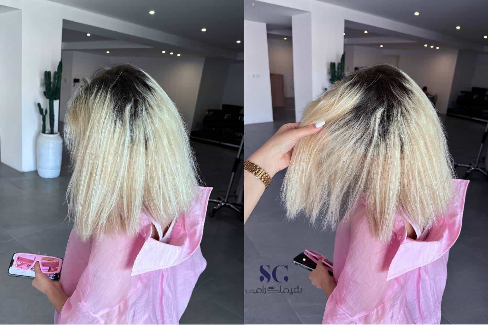 موی آسیب دیده قبل از دکلره با ریشه بلند، زردی و آسیب ناشی از حرارت